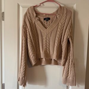 Lulu's Women's V-Neck Cable Knit Sweater - Beige